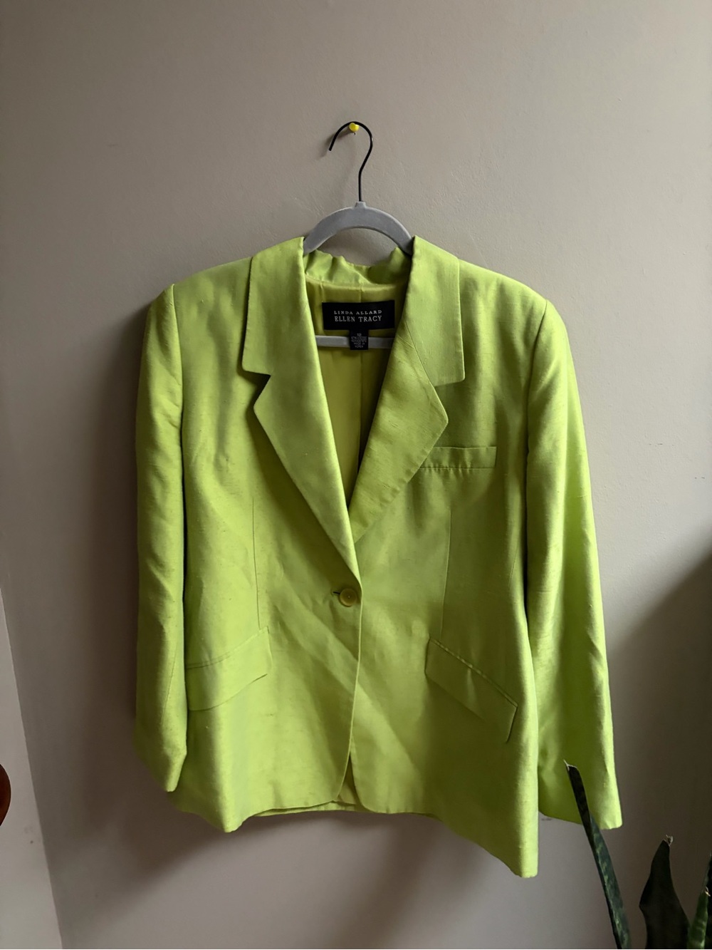 Ellen Tracy Neon Lime Green Single-Button Blazer